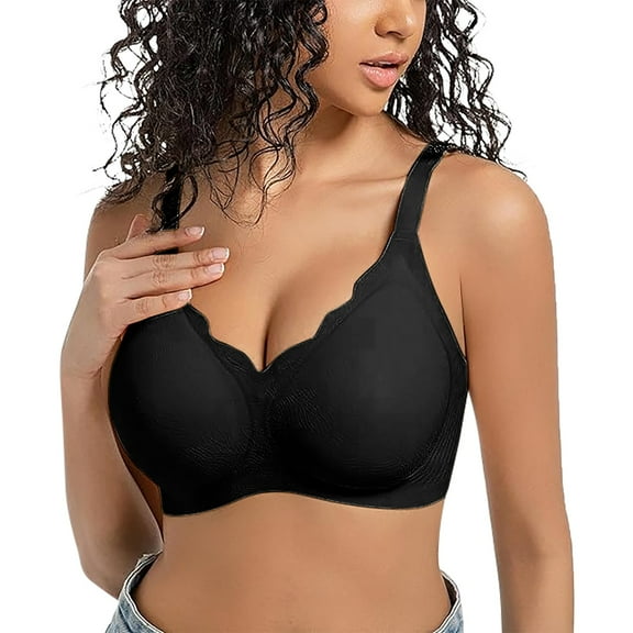 Cqxid525 Clothing 2025 Womens Bras Women Comfortable Wireless Bras Less Seam Bralettes Soft V Neck Scalloped Full Coverage Everyday Bra