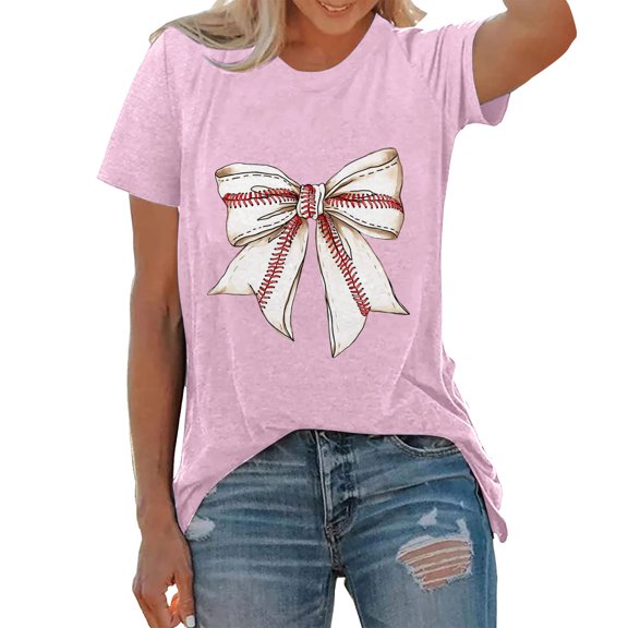 Cqxid525 Sales Today Clothing Loose Fit Tees Blouses Women's Spring/summer Baseball Print Loose T Shirt Short Sleeve Top Casual Blouses for Women