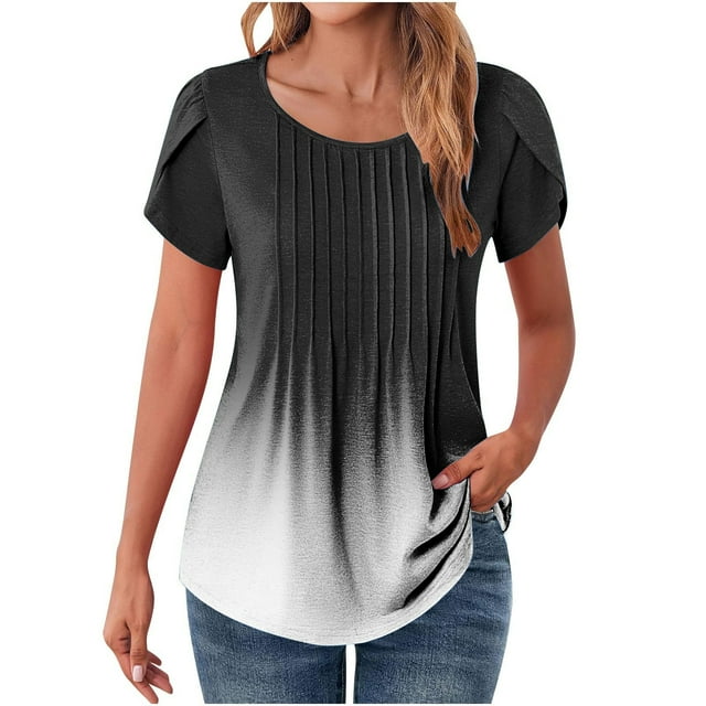 Cqxid525 Short Sleeve Shirts for Women Womens Summer Tops 2025 Casual Petal Short Sleeve Shirts