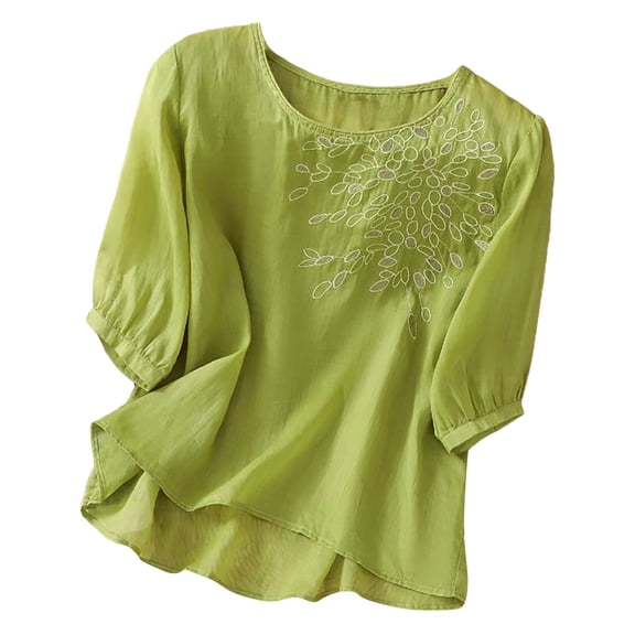 Cqxid525 Short Sleeve T-Shirts for Women Women's Summer Short Sleeved Cotton and Linen Tops Embroidered Literary Retro Cotton and Linen Shirts T Shirts Slim Summer New Loose Shirts