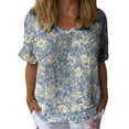 thumbnail image 1 of Cqxid525 Short Sleeve Tops For Women Women's Short Sleeve V Neck Short Sleeve Plant Flower Print European And American Large Size T Shirt Green S, 1 of 4