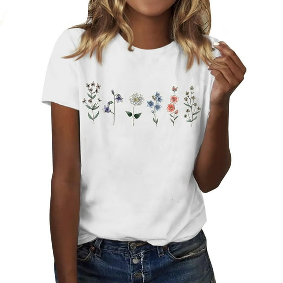 Cqxid525 Short Sleeve Tops For Women Womens Graphic T Shirt Vintage Floral Shirt Flower Tee Fall Shirts White S Womens Tops
