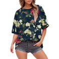 thumbnail image 1 of Cqxid525 Short Sleeve Tops For Women Summer Tops For Women Short Sleeve Crewneck Oversized T Shirts Trendy Solid/Flower Printed Beach Vacation Clothes Blue Xxl, 1 of 6