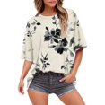 thumbnail image 1 of Cqxid525 Short Sleeve Tops For Women Summer Tops For Women Short Sleeve Crewneck Oversized T Shirts Trendy Solid/Flower Printed Beach Vacation Clothes White Xl, 1 of 6