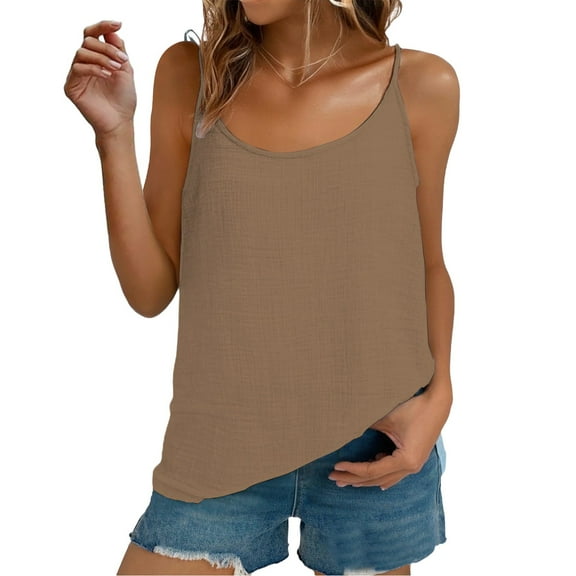 Cqxid525 Summer Basic Tank Shirt Cotton Linen Camisole Tops for Women Spaghetti Strap Loose Fit Tank Top Summer 2025 Casual Sleeveless Shirts