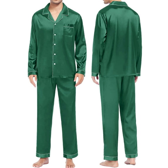 Cqxid525 Summer Clothing sale! 2 Piece Lounge Pjs Men's Casual Pyjamas Long Sleeve Blouse Satin Two Sleepwear Suit Pant Pyjama Two Piece Soft Sleepwear