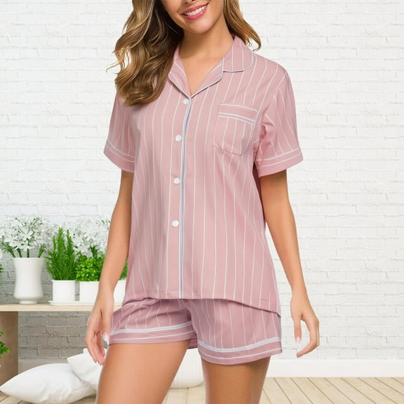 Cqxid525 Summer Clothing sale! 2 Piece Lounge Pjs Pajamas Women's Summer Short Sleeved Lapel Shirt Set Shorts Plus Size Home Clothes