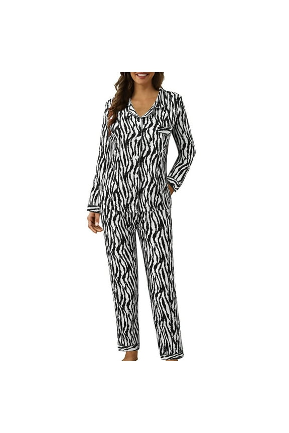 Cqxid525 Summer Clothing 2 Piece Lounge Pjs Women Casual Lapel Plaid Print Two Long Sleeve Pajamas Pajamas Suit Two Piece Soft Sleepwear