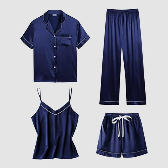 Cqxid525 Summer sale! Pajama Set for Women Satin Pyjamas Women's Short 4 Pyjamas Short Sleeve Sleepwear and Shorts Set Women Sets Leisure Suit Loungewear Sleepwear Pjs Sets Lounge Set
