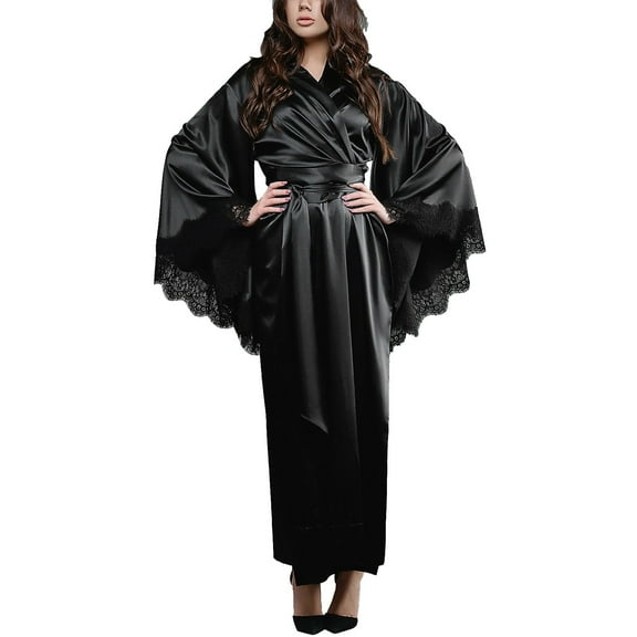 Cqxid525 Summer clearance sale! Women Robes Satin Robe Long Bridesmaid Wedding Bath Robe with Lace Trim Shower Spa House Long Robe for Women