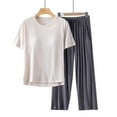 thumbnail image 1 of Cqxid525 Summer Clothing Women's Sleepwear Women's Spring/Summer Round Neck Short Sleeve Pants Solid Color with Chest Mat Loose Casual Pajamas Sleepwear Set Two Piece Soft Sleepwear, 1 of 5