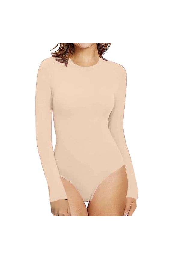 Cqxid525 Summer Clothing Womens Crew Neck Long Sleeve Bodysuit Comfortable Against the Skin Tops Fashion Body Suits Women Clothing