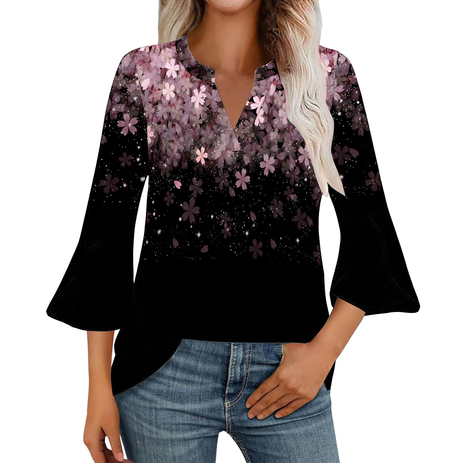 Damen Shirt 3/4 Arm V-Ausschnitt - Basic Top Für Business & Freizeit