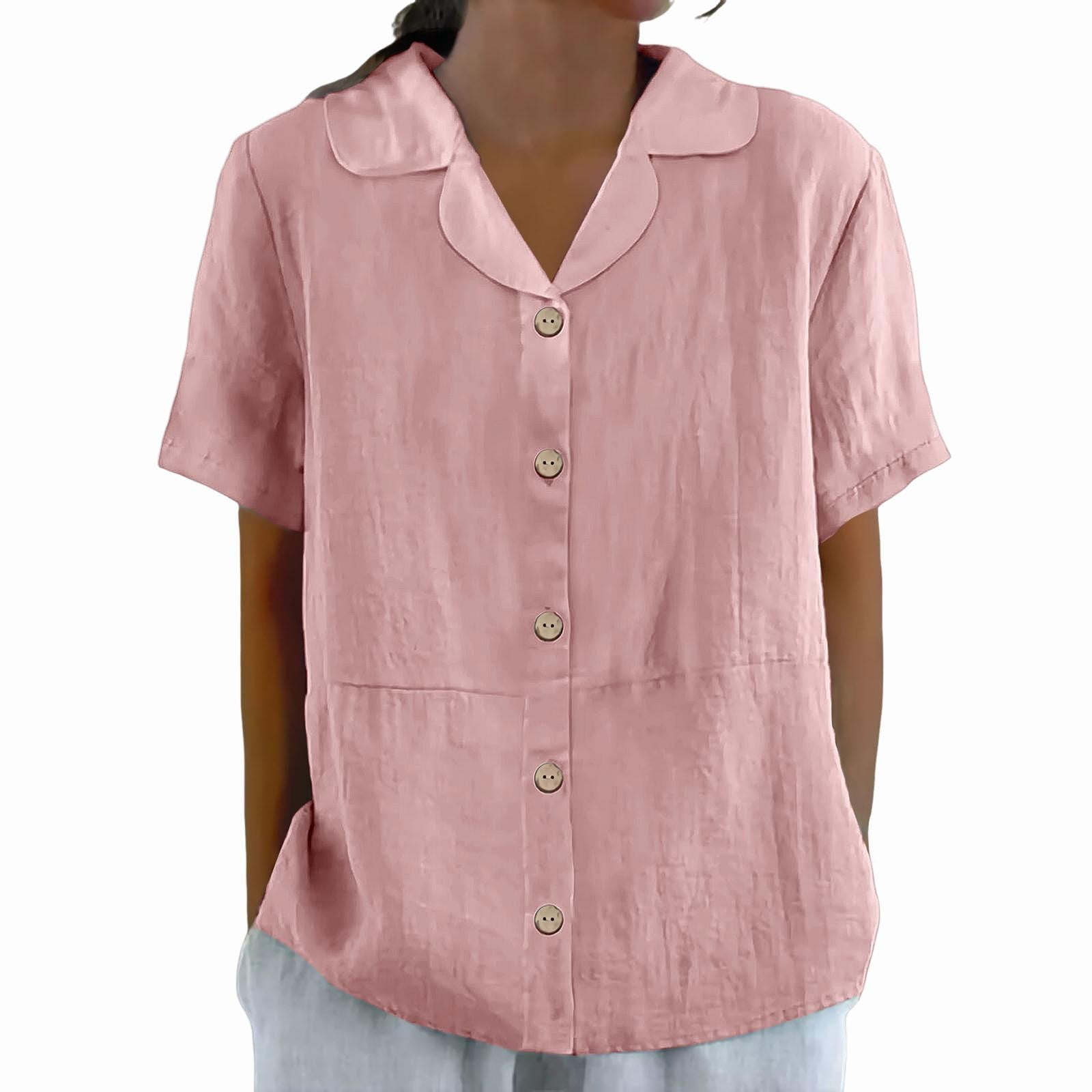 Cqxid525 Women's Short Sleeve Shirt Women's Cotton and Linen Summer ...