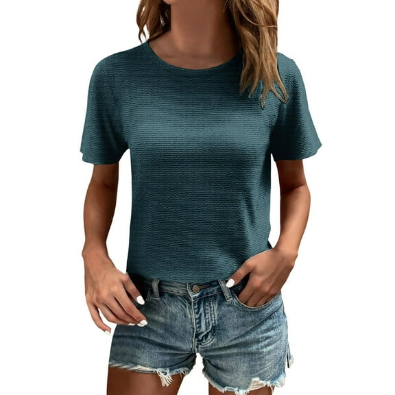 Cqxid525 Women's Short Sleeve T-Shirt Women's T Shirts Short Sleeve Color Block/Solid Tops Casual Summer Tees