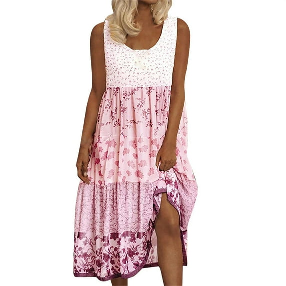 Cqxid525 Women's Sweatshirts Plus Size Women's Pullover Flower Sleeveless U Neck Printed Dress Xxl Pink