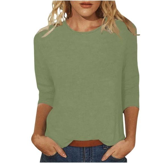 Cqxid525 Women's T-Shirts Women's Solid Color Round Neck Slim Seven Point Sleeve T Shirt Top S Mint Green
