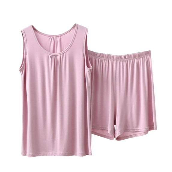 Cqxid525 Women's Tanks Camisole Summer Cotton Pajama Set for Women Plus Size Soft Shorts & Tank Top Sleeveless Sleepwear for Home/Travel