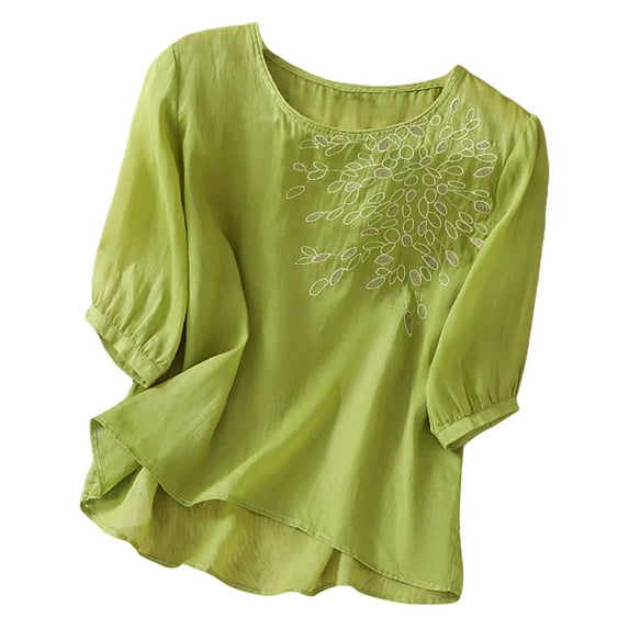 Cqxid525 Womens Short Sleeve Tops Women's Summer Short Sleeved Cotton and Linen Tops Embroidered Literary Retro Cotton and Linen Shirts T Shirts Slim Summer New Loose Shirts