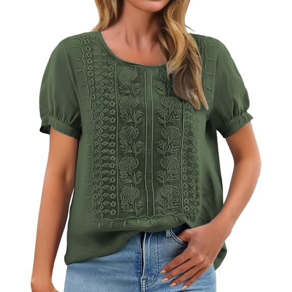 Cqxid525 Womens Tops Blouse Women's Fashionable Casual Solid Color Pleated Cotton and Linen Tops Shirts and T Shirts