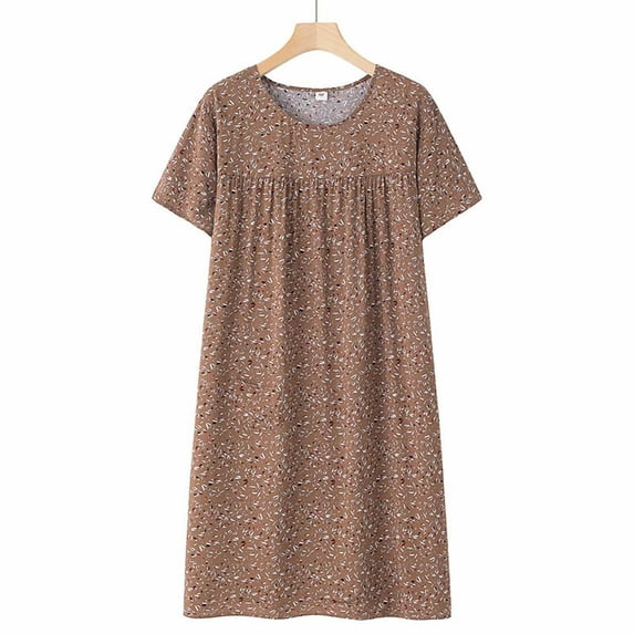 Cqxid525 Women's Nightgown Short Sleeve Sleepwear Summer Cotton Short Sleeved Sleep Dress for Middle Women New Loose Fitting Wear Elderly Sleepwear Plus Size Dress Short Long Sleeves Shirt