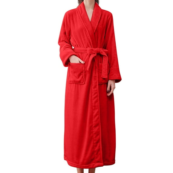 Cqxid525 clearance! Womens Plush Soft Robe Women's Double Pocket Flannel Bathrobe Soft and Warm Double Faced Velvet Bathrobe Pajamas and Wear Bathrobe Robe Shower Spa House Long Robe for Women