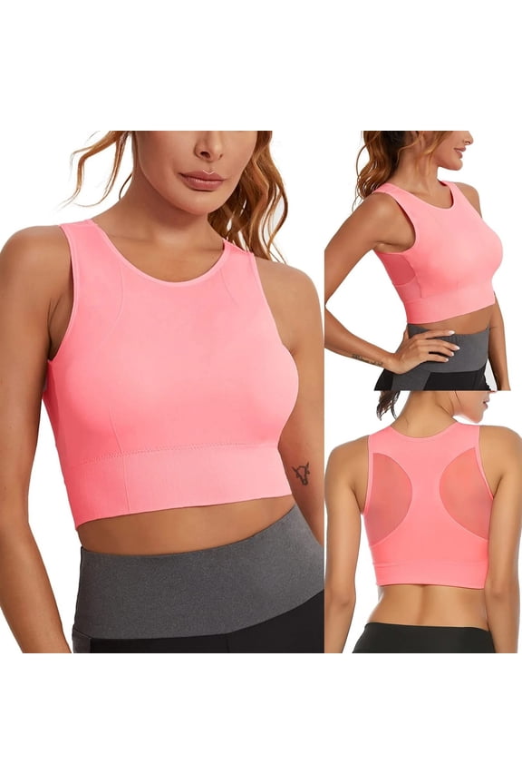 Womens Sports Bras High Neck Sports Bra for Women Longline Full Coverage Sports Bras Medium Impact Padded Workout Crop Tops for Yoga Gym Push Up Full Coverage Comfort T-Shirt Bra