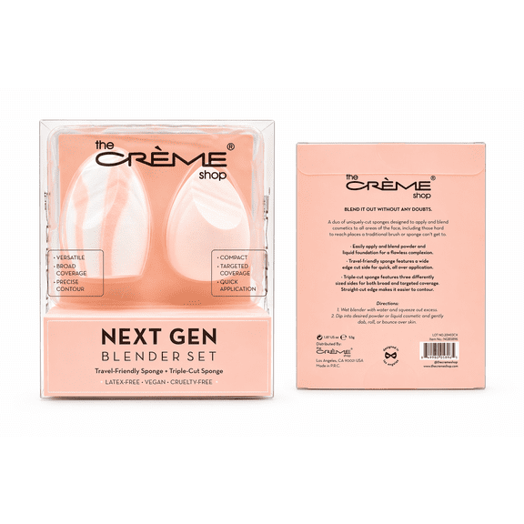 The Crme Shop Next Gen Makeup Blender Sponge Set, Latex-Free Beauty Sponges for Foundation, Concealer & Contour, Soft Precision Triple-Cut Cosmetic Applicator, Vegan & Cruelty-Free (2 Pack)