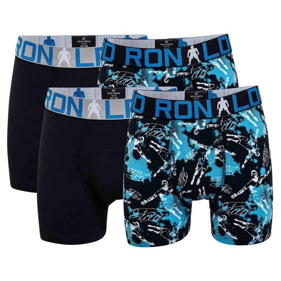 Cr7 Boys' Boxer Shorts, 4-Pack - Trunks, Cotton Stretch, Logo Waistband Black/Blue 104/110