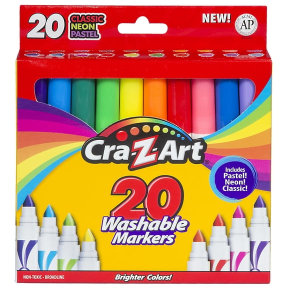 Cra-Z-Art 20 Count Multicolor Broad Line Washable Art Markers, Back to School Supplies