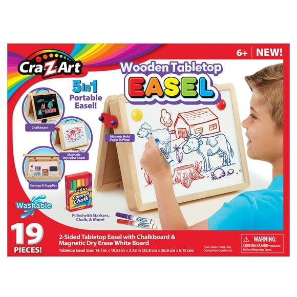 Cra-Z-Art Portable Wood Tabletop Art Easel with Chalkboard and Dry Erase Board