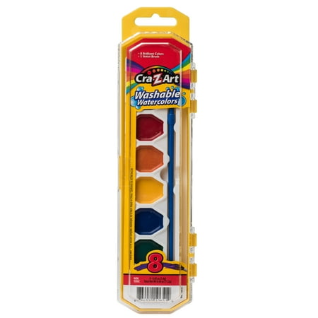 Cra-Z-Art 8 Count Washable Watercolor Paints with Brush, Multicolor, Child to Adult, Back to School
