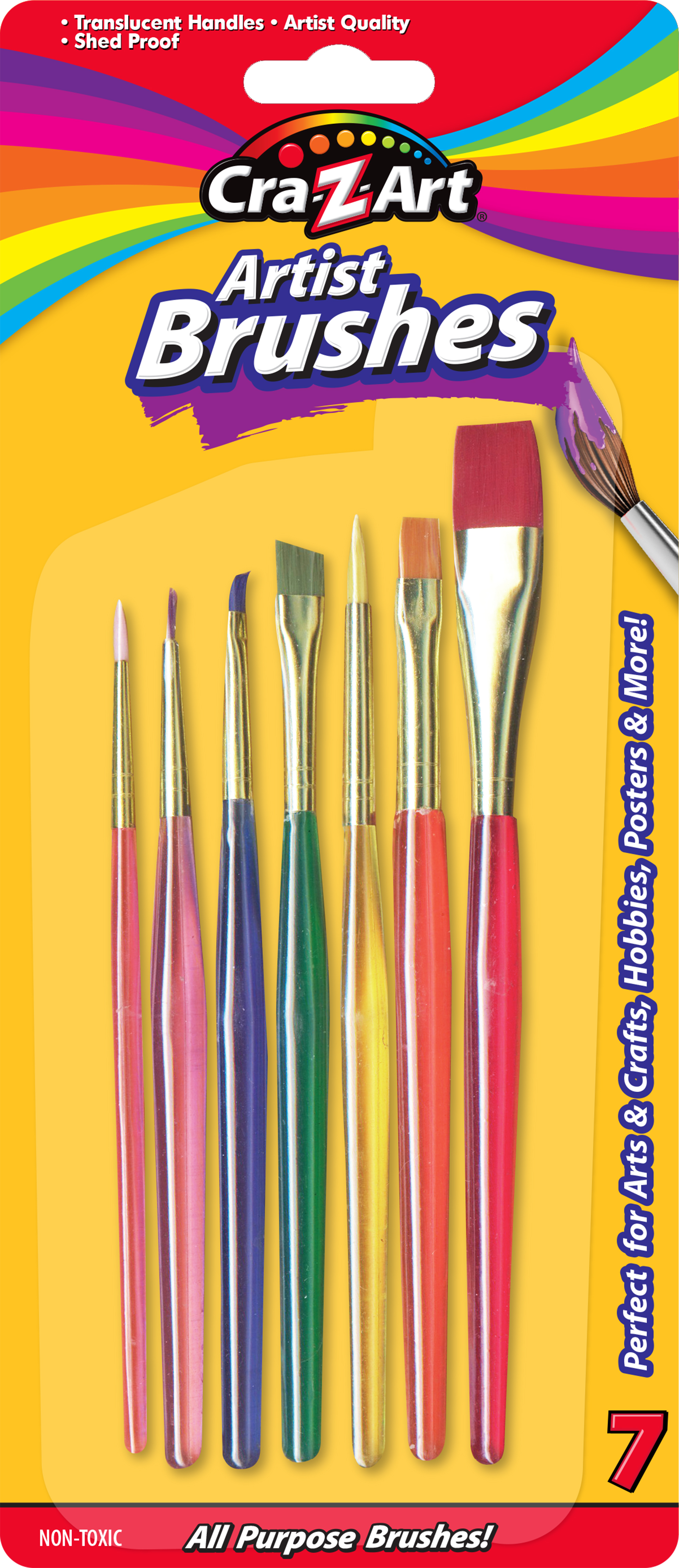 Cra-Z-Art All Purpose Artist Paint Brushes, Multicolor, 7 Count, Child to Adult, Back to School - image 1 of 9