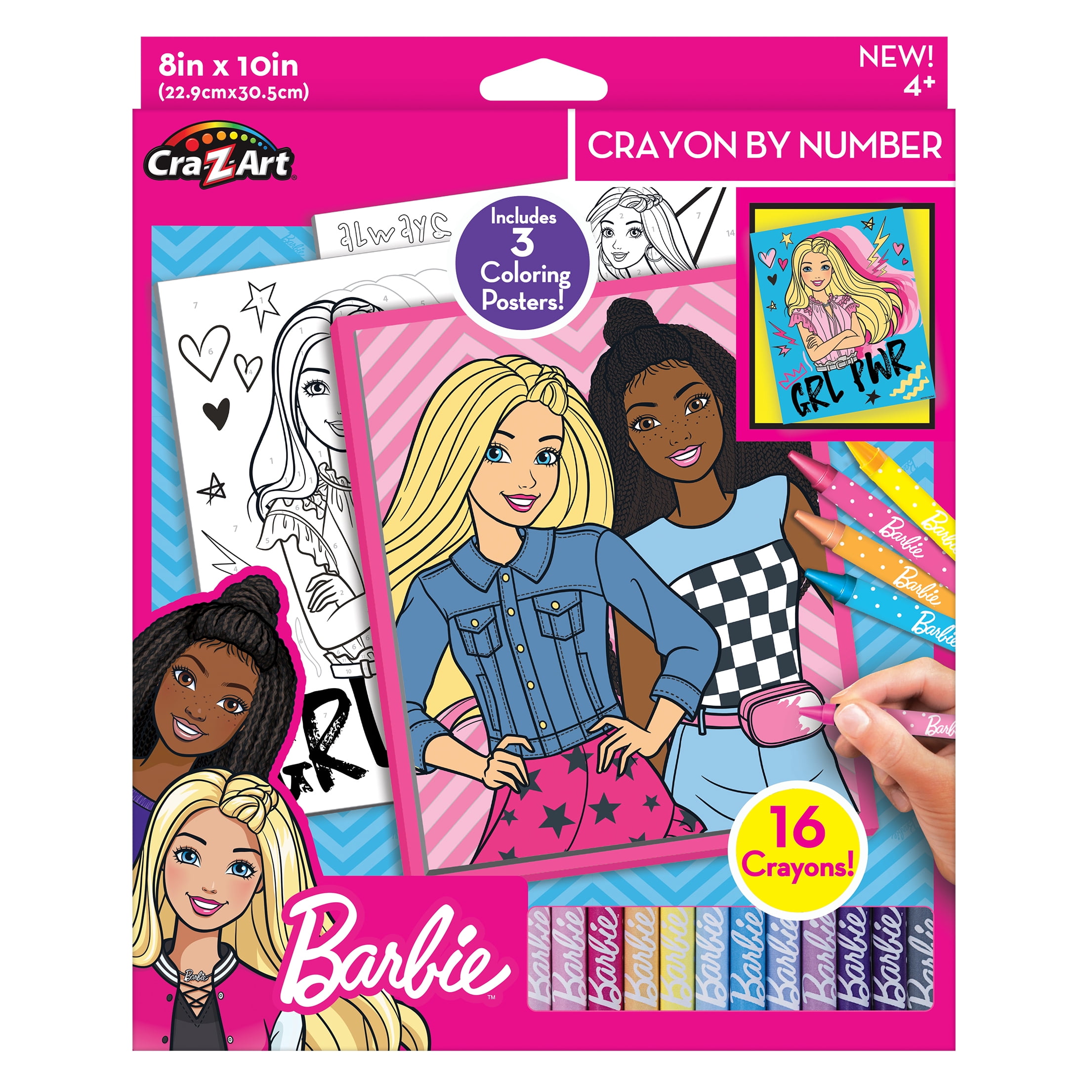 Cra-Z-Art Barbie Crayon by Number Poster Set, 19 Piece Coloring Set, Beginner, Unisex Ages 4 and Up