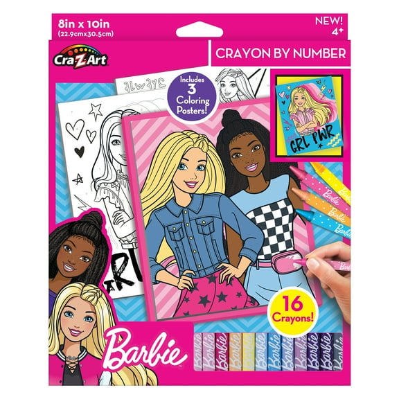 Cra-Z-Art Barbie Crayon by Number Poster Set, 19 Piece Coloring Set, Beginner, Unisex Ages 4 and up