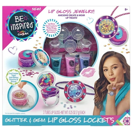 Cra-Z-Art Be Inspired Glitter & Gem Lip Gloss Lockets, Multicolor Craft Kit, Unisex Ages 8 and up