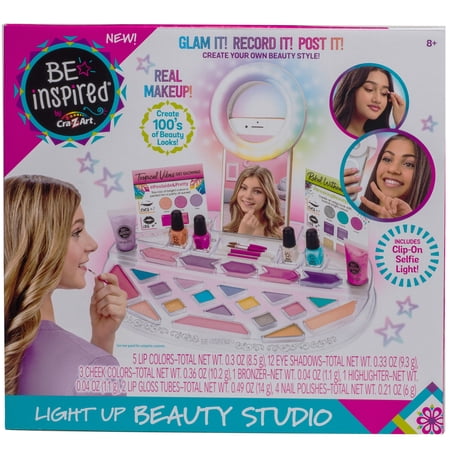 Cra-Z-Art New Be Inspired Light Up Beauty Studio Makeup, 28 Piece Multicolor Unisex Kit for Ages 8 and up