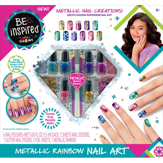 CraZArt Be Inspired Metallic Rainbow Nail Polish, Metallic Nail Art