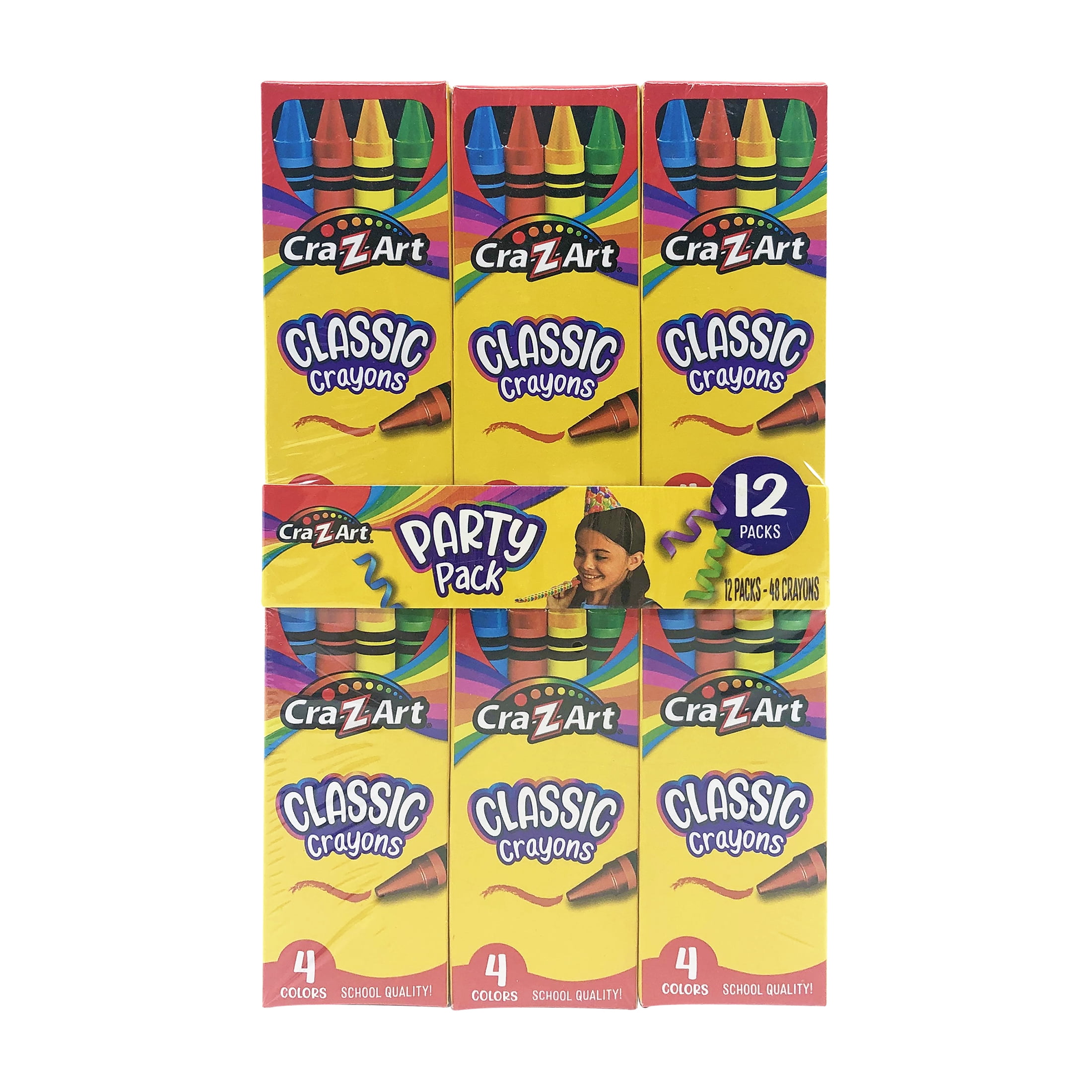 CraZArt Crayon Party Packs 12 Packs of 4 Count Crayon Boxes, Party