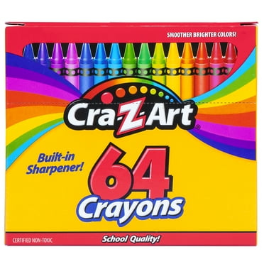 Cra-Z-Art Classic Crayons Multicolor Bulk Pack, 64 Count, Built-in Sharpener, School Supplies