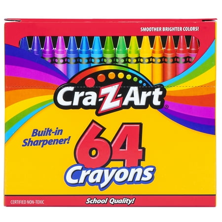 Cra-Z-Art Classic Crayons Multicolor Bulk Pack, 64 Count, Built-in Sharpener, School Supplies