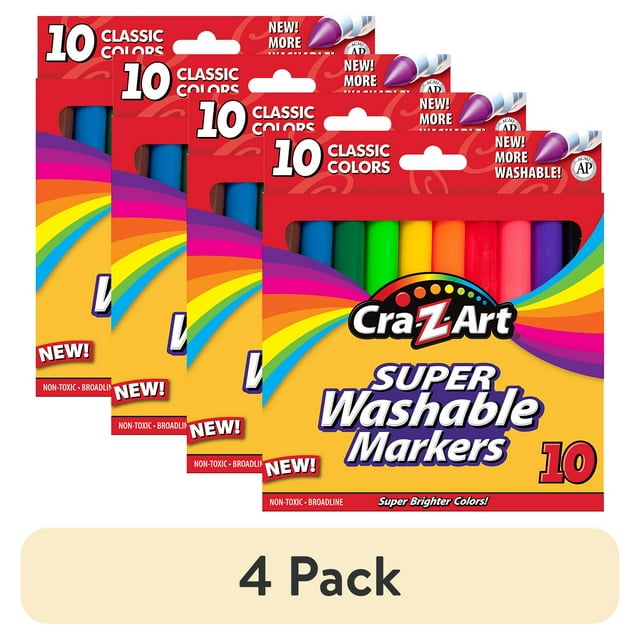 (4 pack) CraZArt Classic Multicolor Broad Line Washable Markers, 10