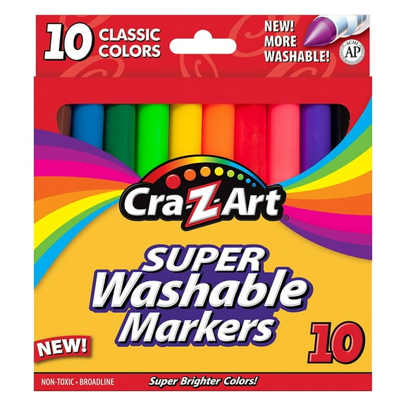Cra-Z-Art Classic Multicolor Broad Line Washable Markers, 10 Count, School Supplies