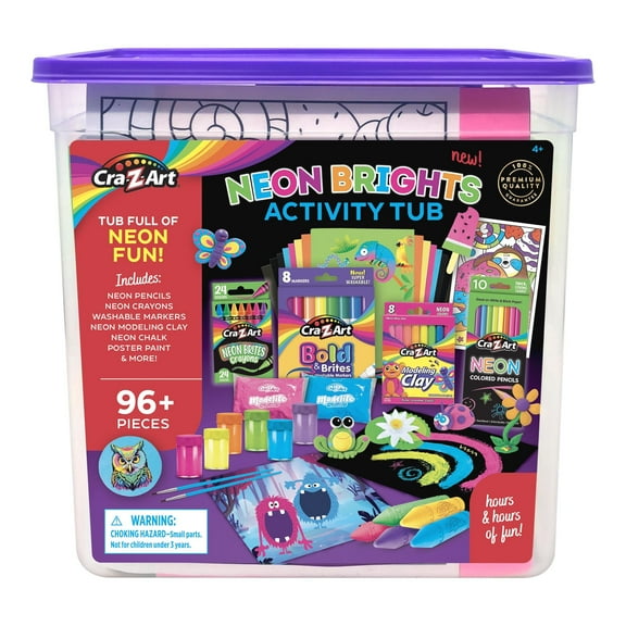 Cra-Z-Art Neon Brights Activity Tub, Multi-Color Drawing Set with over 96 Pieces for ages 4 and up