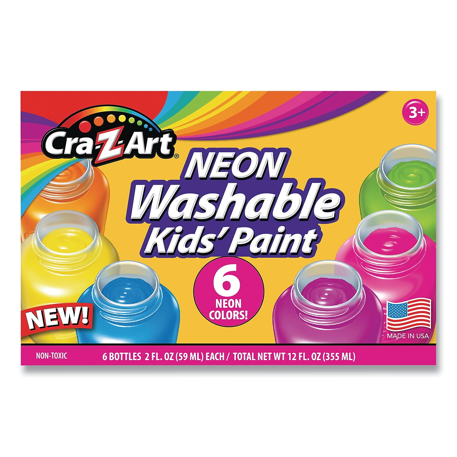 2oz “Minis” 6 Color – 24 Piece Washable Neon Paint Tray