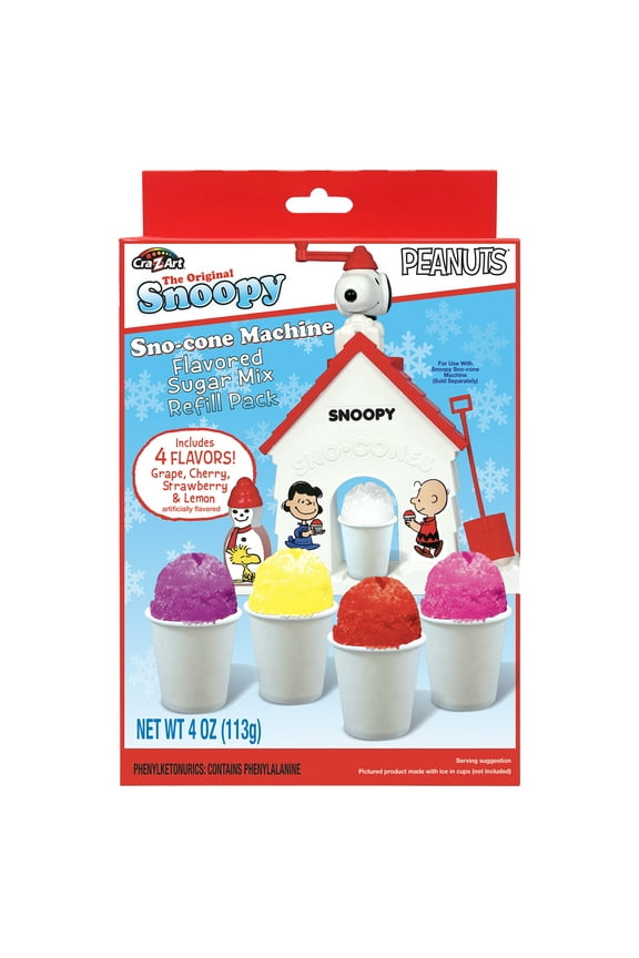 Peanut's Snoopy Sno-Cone Maker Refill pack, 4 Flavors, Suitable for Ages 6 Years Old+