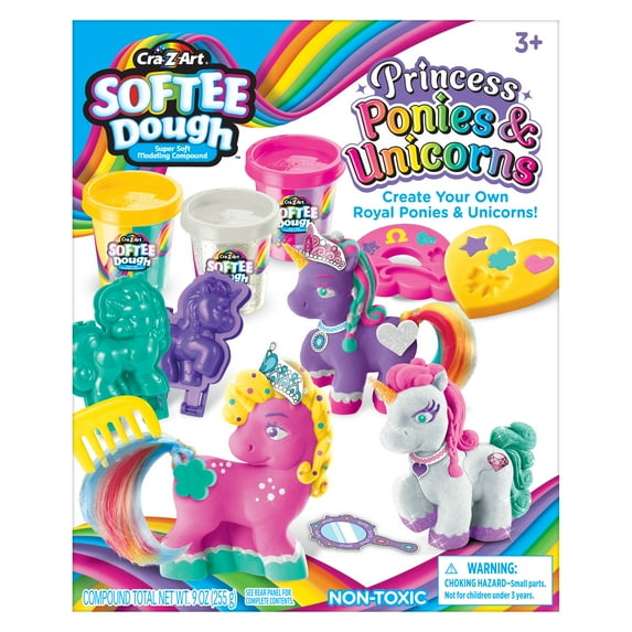 Cra-Z-Art Softee Dough Princess Ponies & Unicorn, 1 Multicolor Dough Kit, Child Ages 3 and up