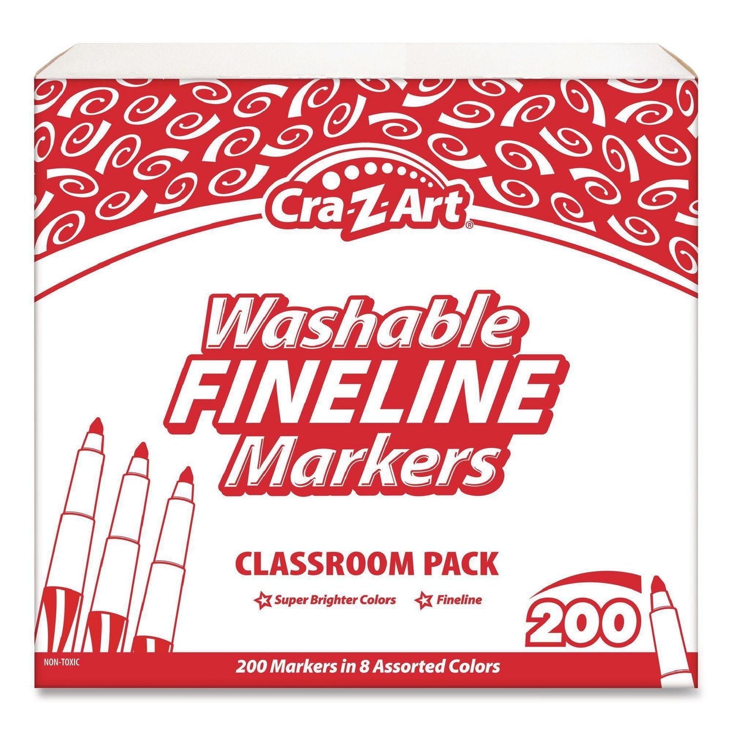 Cra-Z-Art Washable Fineline Markers, Fine Bullet Tip, 8 Assorted Colors, 200/set