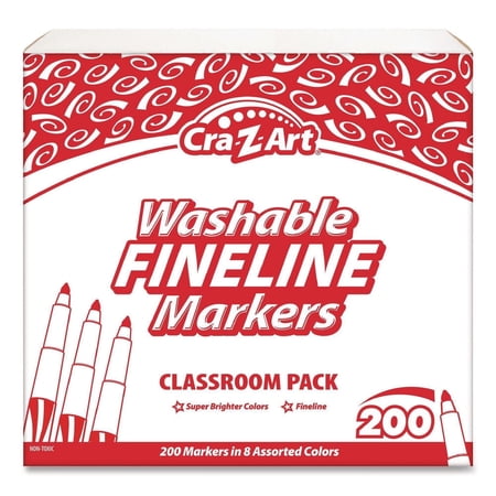 Cra-Z-Art Washable Fineline Markers, Fine Bullet Tip, 8 Assorted Colors, 200/set