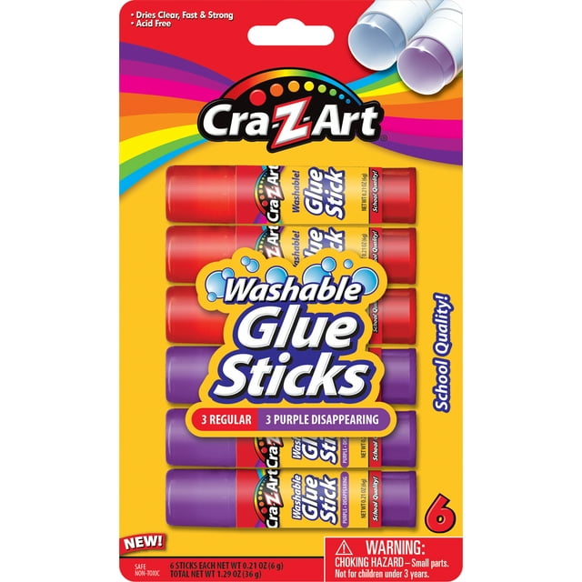 Cra-Z-Art Washable Glue Sticks, Disappearing Purple, 6 Count, Total Weight 1.29oz